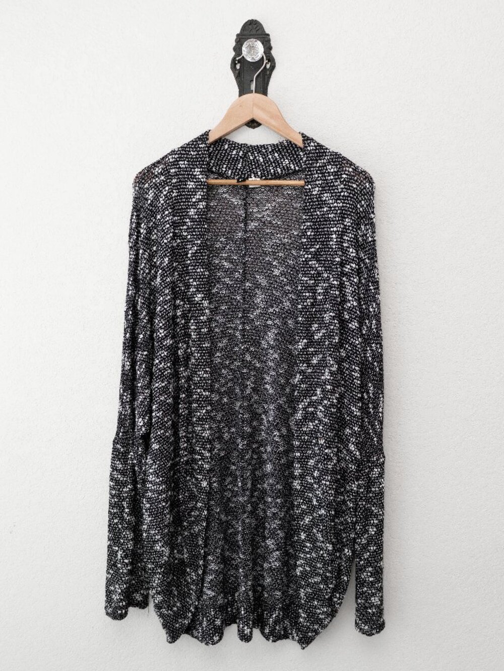 BDG Open Cardigan Womens Large Black White Long Knit Stretch Sweater Made USA